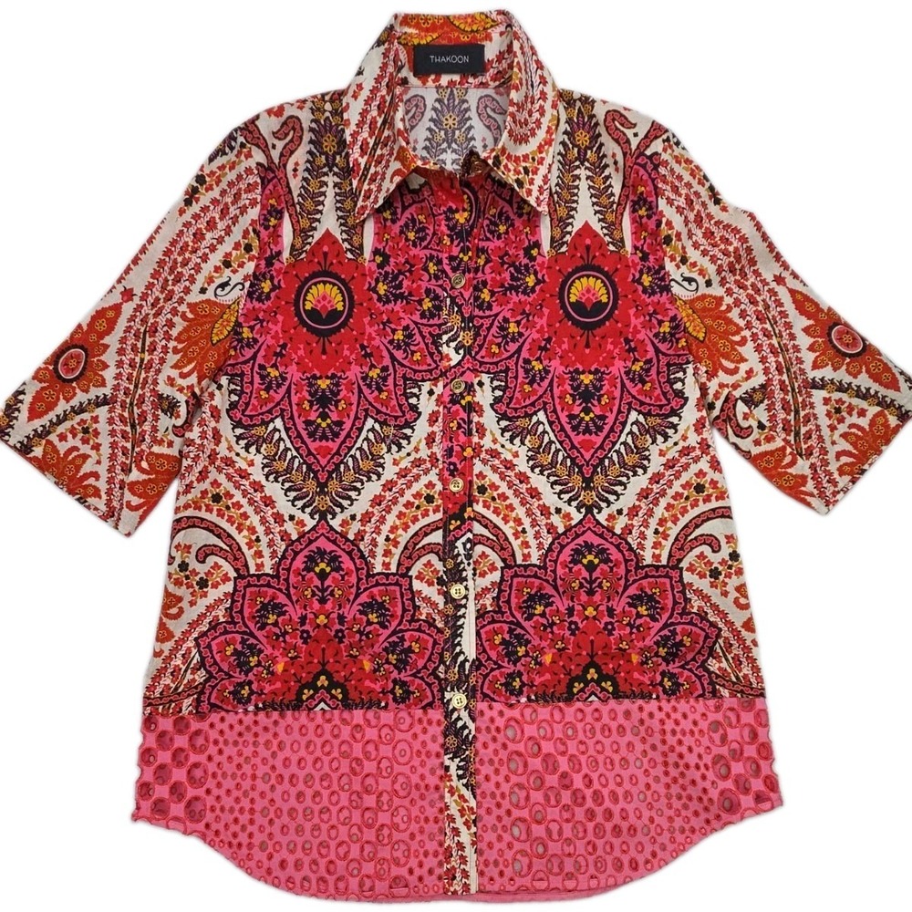 Thakoon Karla Otto NY 2012 Collection Ethnic Mandala Floral Print Top Italy Sz 2